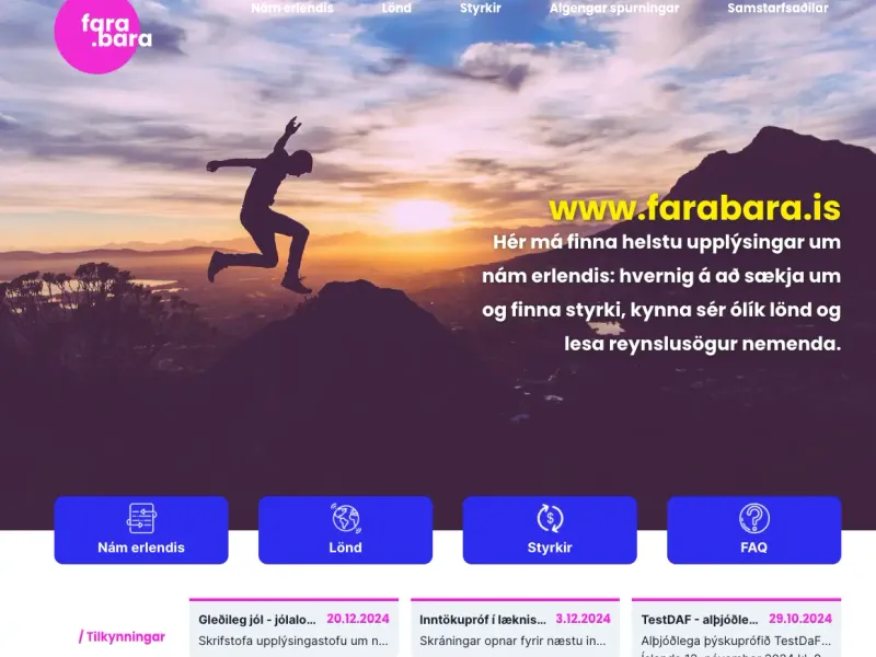 Forsíða vefsíðu Farabara