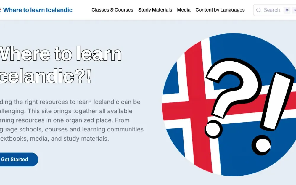 Forsíða vefsíðu Where to Learn Icelandic
